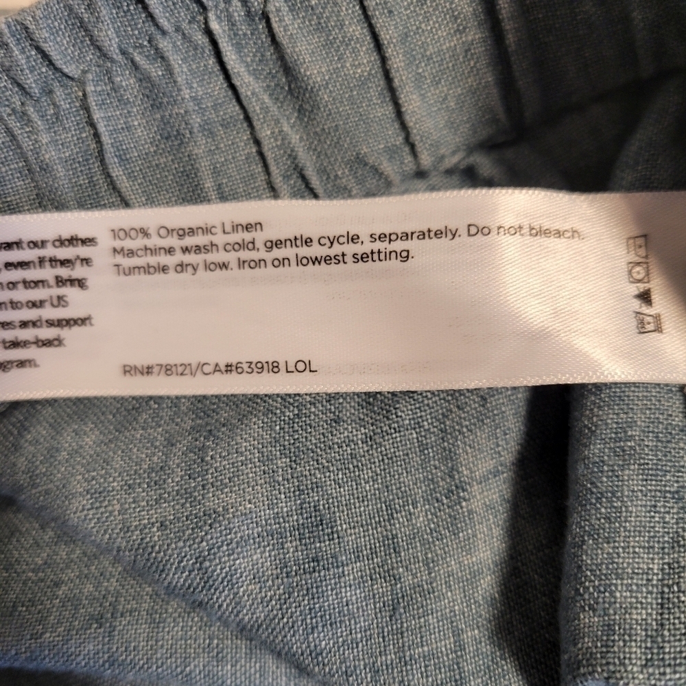 EILEEN FISHER Washed-Organic-Linen Délavé Wide-Leg Cropped Pants Blue Sz Medium - Picture 10 of 10